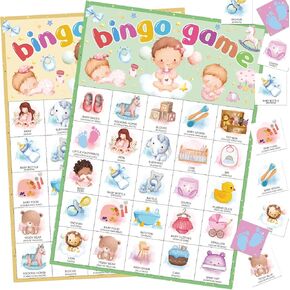 24 Players Baby Shower Bingo Game - Bilingual English and Spanish Bingo Cards for Gender Reveal Party Games Baby Shower Activities, Family Friends Large Group Party Favors Supplies