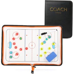Foldable Leather Ice Hockey Tactics Board Magnetic Tactic Marker Coaching Clipboard with Zipper and Marker Pen,Training Assistant Tool