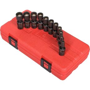 SUNEX TOOLS 1825 1/4-Inch Drive Universal Magnetic Impact Socket Set, Metric, 12-Point, Cr-Mo, 5mm - 15mm, 11-Piece
