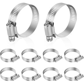 Hose Clamp, Stainless Steel Hose Clamps 1 1/4 Inch to 2 1/4 Inch, Large Adjustable Worm Gear Hose Clamps Assortment Kit Pipe Tool for Fuel Line, Plumbing, Automotive Mechanical, 10 PCS Hose Clamp Set