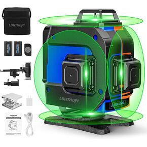 4D 200FT Laser Level, Green laser level 360 self leveling, 16 Cross Line Laser with 2 Rechargeable Batteries for Ceiling, Floor, Construction and Picture Hanging
