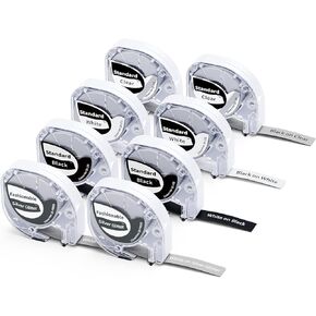 Label Maker Refill, P12 Label Tape Compatible with DYMO Letratag Refills 100H LT-100T Plus LT110T QX50,XR, XM, 2000 & Phomemo Zodzi Label Maker, 1/2Inch x 13Ft(12mm x 4m), 8-Pack