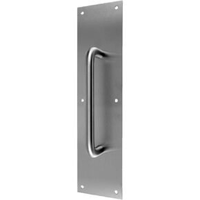Don-Jo 7114 Brass Pull Plate with 3/4" Round Pull, Polished Brass Finish, 4" Width x 16" Height