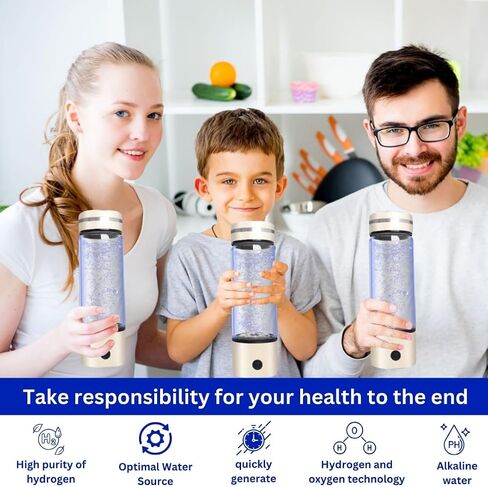 مولد زجاجة مياه هيدروجين محمول، زجاجة مياه هيدروجين سريعة لمدة 3 دقائق مع تقنية SPE PEM 1600 PPB، آلة مؤين مياه الهيدروجين الصحية للمنزل والمكتب والسفر وشرب اللياقة البدنية in Saudi Arabia