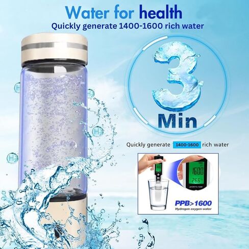 مولد زجاجة مياه هيدروجين محمول، زجاجة مياه هيدروجين سريعة لمدة 3 دقائق مع تقنية SPE PEM 1600 PPB، آلة مؤين مياه الهيدروجين الصحية للمنزل والمكتب والسفر وشرب اللياقة البدنية in Saudi Arabia