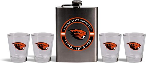 The Memory Company | Licensed NCAA Stainless Steel Team Logo Flask and (4) Shot Glass Set in Kuwait