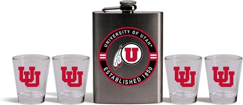 The Memory Company | Licensed NCAA Stainless Steel Team Logo Flask and (4) Shot Glass Set in Kuwait
