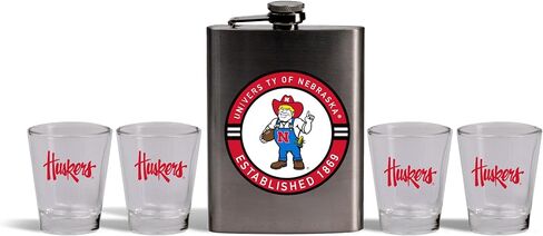 The Memory Company | Licensed NCAA Stainless Steel Team Logo Flask and (4) Shot Glass Set in Kuwait