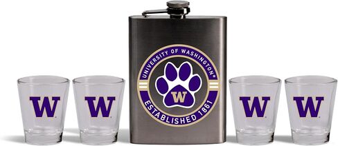The Memory Company | Licensed NCAA Stainless Steel Team Logo Flask and (4) Shot Glass Set in Kuwait