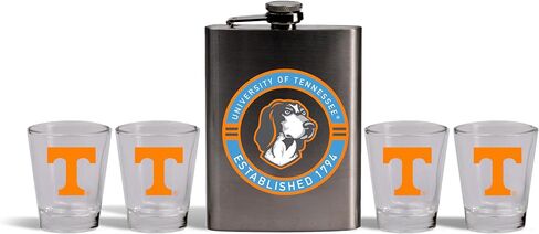 The Memory Company | Licensed NCAA Stainless Steel Team Logo Flask and (4) Shot Glass Set in Kuwait