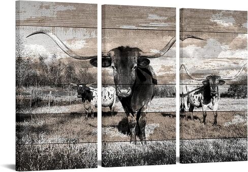 YeiLnm Longhorn Cow Wall Art Canvas Print Cattle Sepia Animal Picture Farm Painting Vintage Artwork Home Farmhouse Kitchen Living Room Bedroom Decorations Ready to Hang in Saudi Arabia
