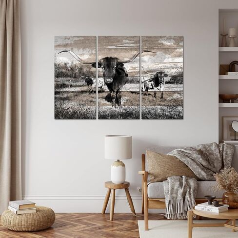 YeiLnm Longhorn Cow Wall Art Canvas Print Cattle Sepia Animal Picture Farm Painting Vintage Artwork Home Farmhouse Kitchen Living Room Bedroom Decorations Ready to Hang in Saudi Arabia