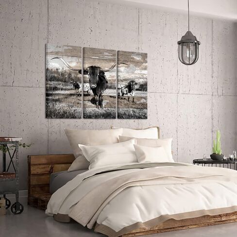 YeiLnm Longhorn Cow Wall Art Canvas Print Cattle Sepia Animal Picture Farm Painting Vintage Artwork Home Farmhouse Kitchen Living Room Bedroom Decorations Ready to Hang in Saudi Arabia