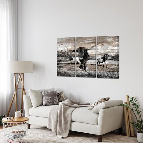 YeiLnm Longhorn Cow Wall Art Canvas Print Cattle Sepia Animal Picture Farm Painting Vintage Artwork Home Farmhouse Kitchen Living Room Bedroom Decorations Ready to Hang in Saudi Arabia