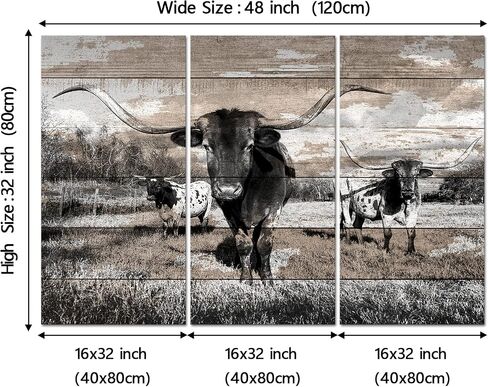 YeiLnm Longhorn Cow Wall Art Canvas Print Cattle Sepia Animal Picture Farm Painting Vintage Artwork Home Farmhouse Kitchen Living Room Bedroom Decorations Ready to Hang in Saudi Arabia