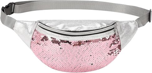 Sequined Fanny Pack for Women, Cute Waist Belt Bag, Crossbody Bag Water Resistant Fashion Small Bum Bag with Adjustable Belt for Running Hiking Shiny Pink in Saudi Arabia
