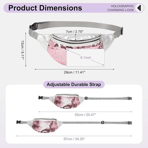 Sequined Fanny Pack for Women, Cute Waist Belt Bag, Crossbody Bag Water Resistant Fashion Small Bum Bag with Adjustable Belt for Running Hiking Shiny Pink in Saudi Arabia
