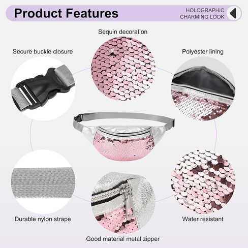 Sequined Fanny Pack for Women, Cute Waist Belt Bag, Crossbody Bag Water Resistant Fashion Small Bum Bag with Adjustable Belt for Running Hiking Shiny Pink in Saudi Arabia