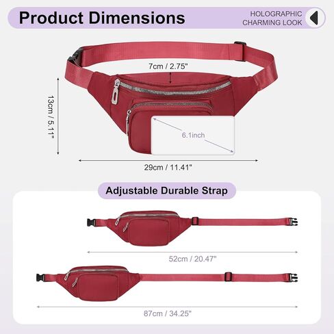 Large Fanny Pack for Women Men, Waist Packs Belt Bag with Zipper Pockets, Crossbody Bag Hand-Free Water Resistant Nylon for Hiking Running Workout Pink in Kuwait
