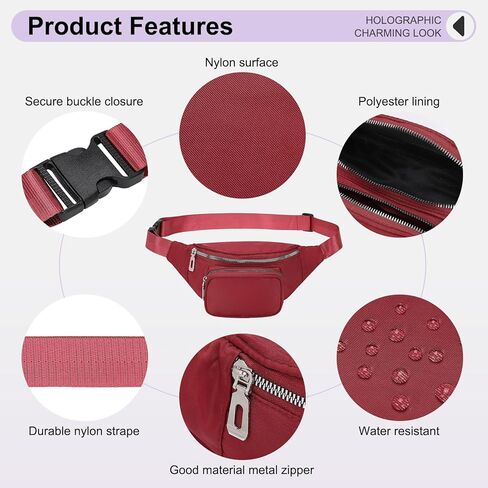 Large Fanny Pack for Women Men, Waist Packs Belt Bag with Zipper Pockets, Crossbody Bag Hand-Free Water Resistant Nylon for Hiking Running Workout Pink in Kuwait