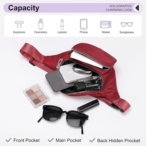 Large Fanny Pack for Women Men, Waist Packs Belt Bag with Zipper Pockets, Crossbody Bag Hand-Free Water Resistant Nylon for Hiking Running Workout Pink in Kuwait