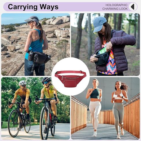 Large Fanny Pack for Women Men, Waist Packs Belt Bag with Zipper Pockets, Crossbody Bag Hand-Free Water Resistant Nylon for Hiking Running Workout Pink in Kuwait