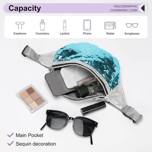 Sequined Fanny Pack for Women, Cute Waist Belt Bag, Crossbody Bag Water Resistant Fashion Small Bum Bag with Adjustable Belt for Running Hiking Shiny Pink in Saudi Arabia