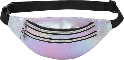 Holographic Fanny Pack for Women, Cute Waist Belt Bag, Crossbody Bag Water Resistant Fashion Small Bum Bag with Adjustable Belt for Running Hiking Shiny Pink in Kuwait