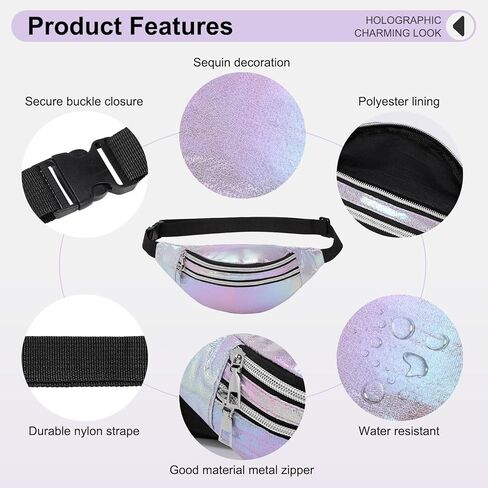Holographic Fanny Pack for Women, Cute Waist Belt Bag, Crossbody Bag Water Resistant Fashion Small Bum Bag with Adjustable Belt for Running Hiking Shiny Pink in Kuwait