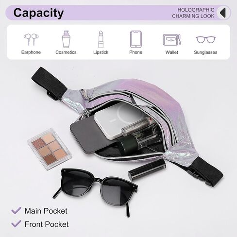 Holographic Fanny Pack for Women, Cute Waist Belt Bag, Crossbody Bag Water Resistant Fashion Small Bum Bag with Adjustable Belt for Running Hiking Shiny Pink in Kuwait