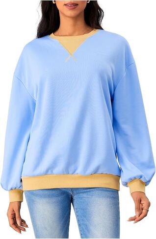 SHENHE Women's Color Block Crew Neck Patchwork Sweatshirt Long Sleeve Loose Pullover Top in Saudi Arabia