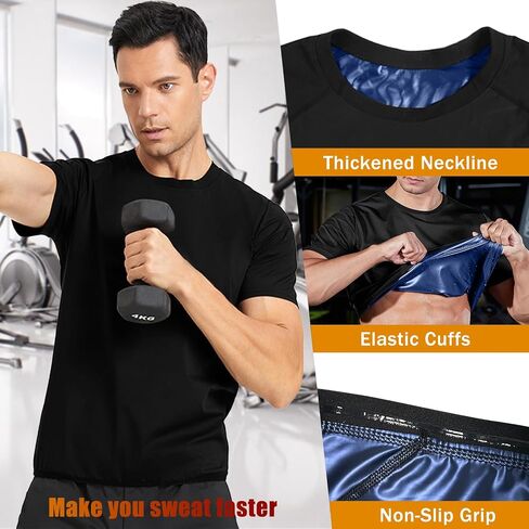 Sauna Shirt for Men Weight Loss Compression Sweat Suit T-shirt Heat Trapping Workout Body Shaper Mens Shapewear in Saudi Arabia