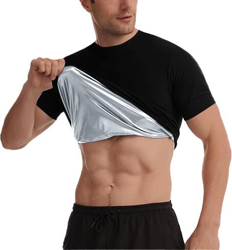 Sauna Shirt for Men Weight Loss Compression Sweat Suit T-shirt Heat Trapping Workout Body Shaper Mens Shapewear in Saudi Arabia