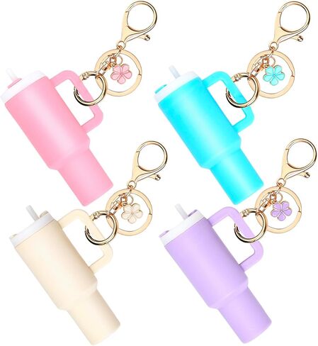 4pcs Mini Tumbler Keychain for Stanley Cup Chapstick Lip Balm Holder Key Chain Charms for Women Purse Handbag in Saudi Arabia