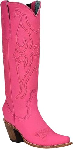 Corral Boots حريمي مطرز بمقدمة قصيرة كاجوال بكعب متوسط ​​للكاحل 2-3 بوصة - وردي in Saudi Arabia