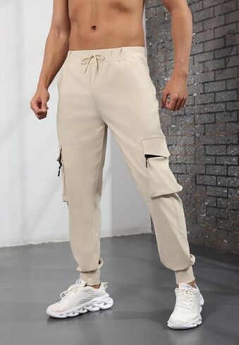 EDITCOZY Men's Cargo Pants Hiking Pants Slim Fit Stretch Lightweight Casual Gym Workout Sweatpants with Pockets in Kuwait