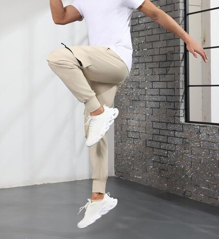 EDITCOZY Men's Cargo Pants Hiking Pants Slim Fit Stretch Lightweight Casual Gym Workout Sweatpants with Pockets in Kuwait