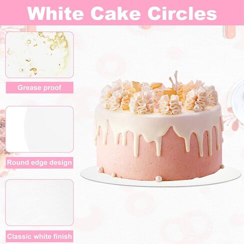 50 قطعة من ألواح الكيك مقاس 12 بوصة دوائر الكيك البيضاء الدائرية مقاس 12 بوصة، دوائر الكيك من الورق المقوى، طبق الكيك من الورق المقوى القابل للاستخدام مرة واحدة لخبز الكيك in Kuwait