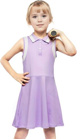 Gogokids Girls Tennis Dress Sleeveless Quick-Dry Kids Golf and Athletic Workout Outfit with Polo Collar for 6-14Y in Kuwait