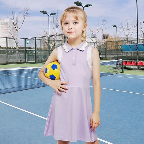 Gogokids Girls Tennis Dress Sleeveless Quick-Dry Kids Golf and Athletic Workout Outfit with Polo Collar for 6-14Y in Kuwait