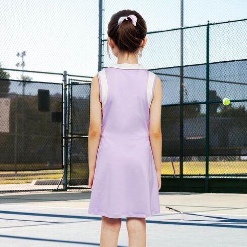 Gogokids Girls Tennis Dress Sleeveless Quick-Dry Kids Golf and Athletic Workout Outfit with Polo Collar for 6-14Y in Kuwait