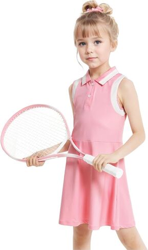 Gogokids Girls Tennis Dress Sleeveless Quick-Dry Kids Golf and Athletic Workout Outfit with Polo Collar for 6-14Y in Kuwait