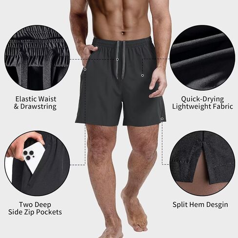 3 Pack Men's Athletic Running Shorts 5 Inch Gym Workout Shorts Quick Dry Active Sports Shorts with Zip Pockets(Black,Navy,Army Green,M) in Saudi Arabia