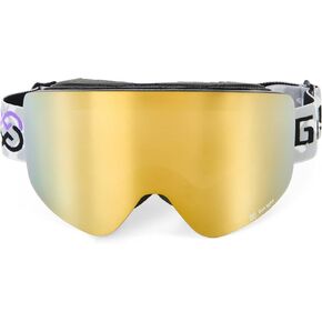 OTG Ski Goggles, Over Glasses Ski Goggles for Men Women, Frameless 100% UV Protection Anti Fog Unisex Snow Winter Goggles, for Snowboarding Snowmobile Skydiving, Full Gold Revo, YG-83