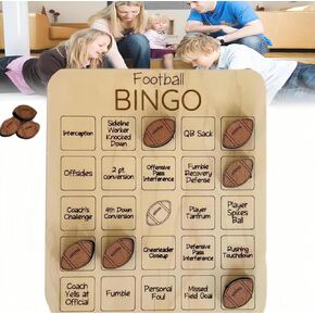 لعبة كرة القدم Bingo Wooden Football ذات طابع Bingo Game Sports Bingo و Tic-Tac-Toe Game Bingo Cards for Family Game Night Wood Game للبالغين والمرح العائلي (1pc)