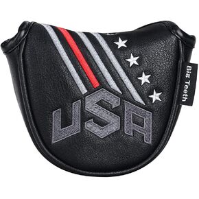 Big Teeth Golf Cover USA Stripe and Star Headcover Covers, Driver Fairway Wood Hybrid Headcovers Fits Blade Mallet Putter Iron and Woods with Magnetic Club Protector Pu Leather Golf Accessories