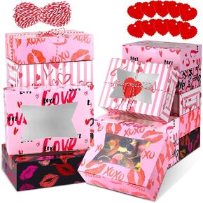 20 PCS Valentine's Day Bakery Cookie Boxes Cupcake Treat Box with PVC Window 8x6x2.5 Inches Heart Gift Boxes Containers for Holiday Pastries Wedding Doughnut Candy Gift Giving (20)