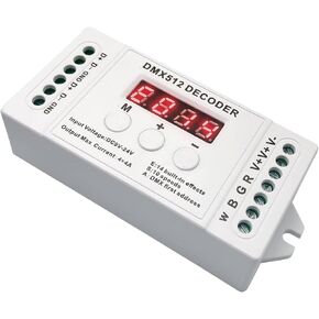 4 Channel RGBW DMX Decoder with Digital Display, RGBW DMX512 Mini Decoder DMX Dimmer Driver 16A PWM Dimming LED Controller for RGB RGBW LED Strips DC12-24V