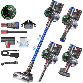 Cordless Vacuum Cleaner with Headlights, 8-in-1 Lightweight Stick Vacuum with 45mins Runtime, Powerful Suction, Rechargeable Cordless Vacuum for Carpet, Tile, Pet Hair, Hardwood Floors, Black