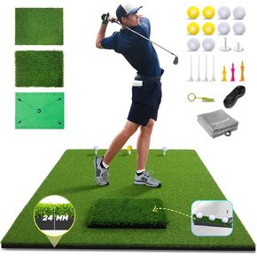 Upgraded 5 x 4 ft Golf Hitting Mat – 4-in-1 Design with Quick Velcro Turf Switch for Swing, Chipping & Driving – High-Density PP Turf & EVA Non-Slip Base – Ideal for Indoor/Outdoor & All Levels